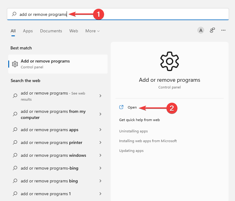 Click-on-Start-menu-and-search-for-Add-or-Remove-Programs-and-click-on-Open Click-on-Start-menu-and-search-for-Add-or-Remove-Programs-and-click-on-Open