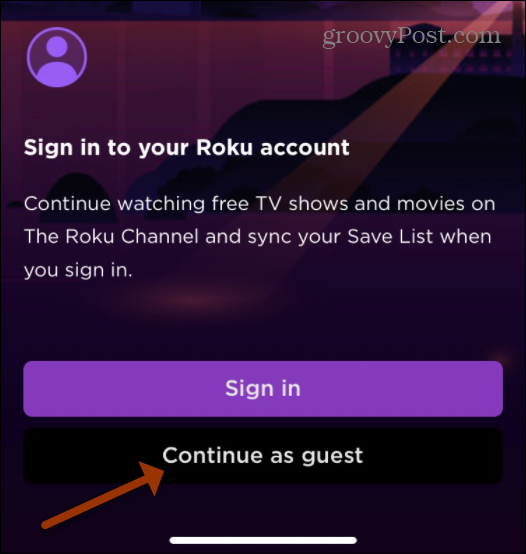 Continue-as-guest-Roku-app