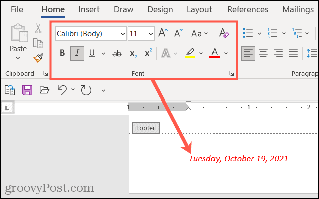 Font-WordHeaderFooter