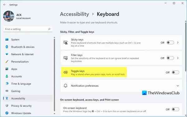 How-to-mute-the-Toggle-Keys-in-Windows-11