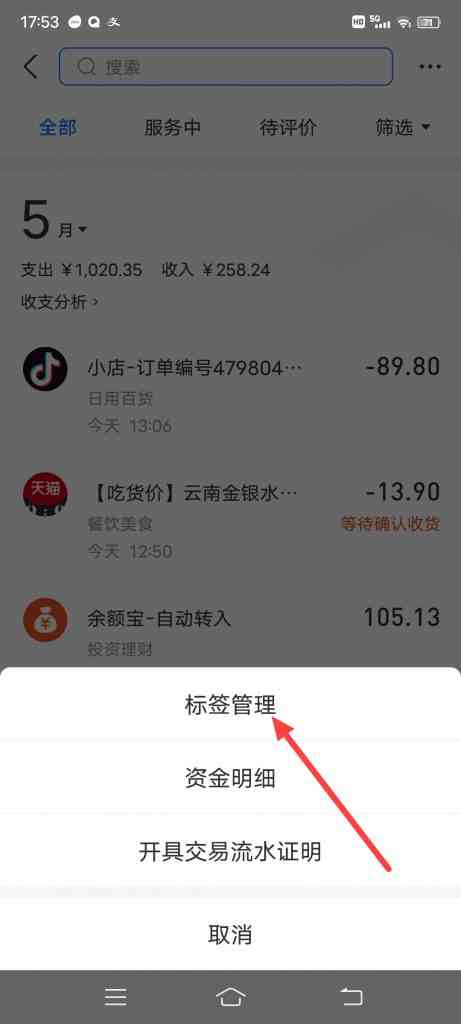 支付宝怎么输入新标签的名称