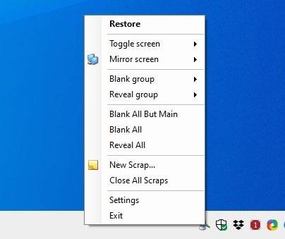Multiscreen-Blank-tray-menu