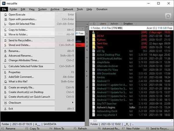 NexusFile-file-menu