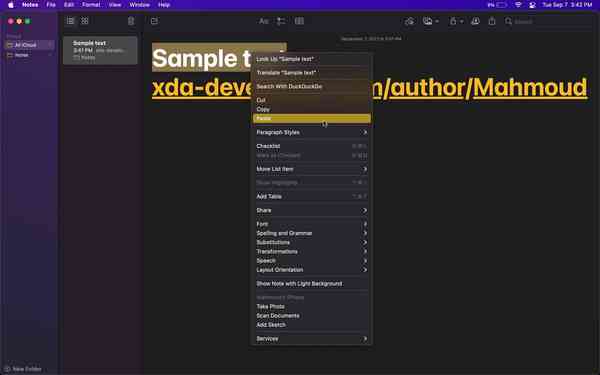 Paste-from-shortcut-menu