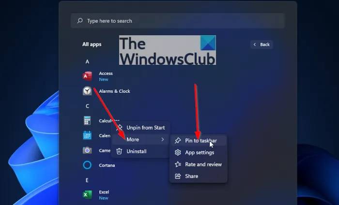 Pin-app-to-task-bar-from-Start-Menu