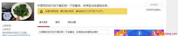YouTube发布视频提示：这是私享视频。要分享此视频，请将其改为“公开”或“不公开”。