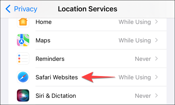 Select-Safari-Websites-under-location-services-on-iphone-or-ipad