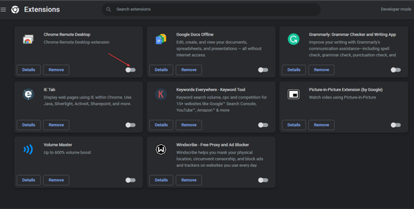 Toggle-off-extensions