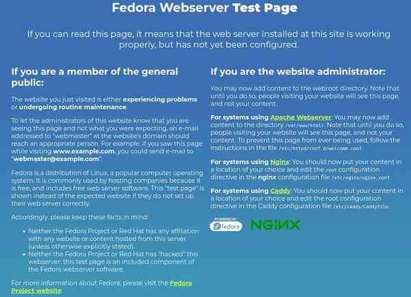 fedora-nginx-webserver-test-page