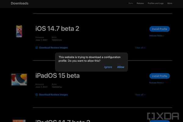 安装 iPadOS beta 配置文件的屏幕截图