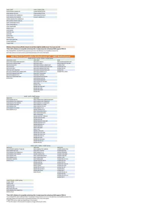 MSI 主板已为 Windows 11 做好准备,微星主板支持Windows 11