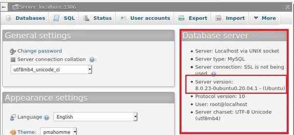 mysql-phpmyadmin-server-version