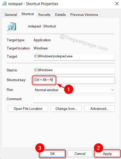 shortcut-key-for-notepad-properties-win11