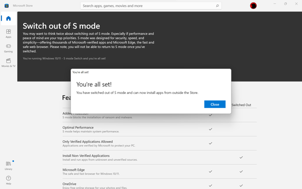 swiched-out-of-s-mode