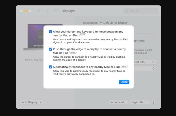 Universal Control Mac 系统偏好设置