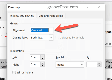 word-paragraph-menu-center-text