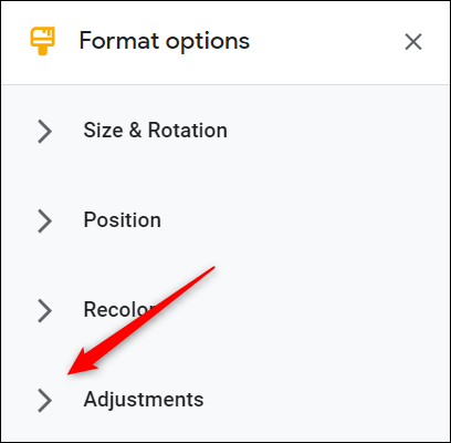 Click-the-arrow-next-to-the-Adjustments-option. Click-the-arrow-next-to-the-Adjustments-option.