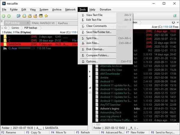 NexusFile-tools-menu