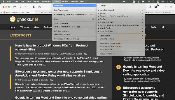 Orion-browser-manage-extensions