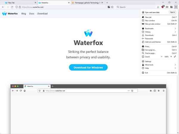 Waterfox-g4-lepton-theme-main-menu