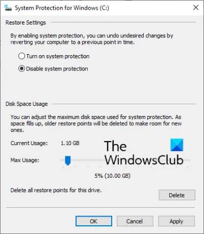 disable-system-restore-windows-10