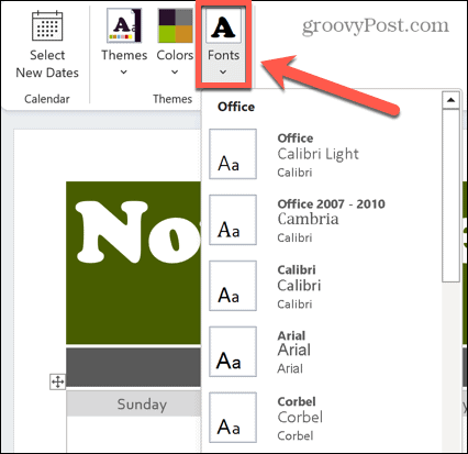 make-a-calendar-excel-fonts