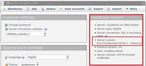 mysql-phpmyadmin-server-version