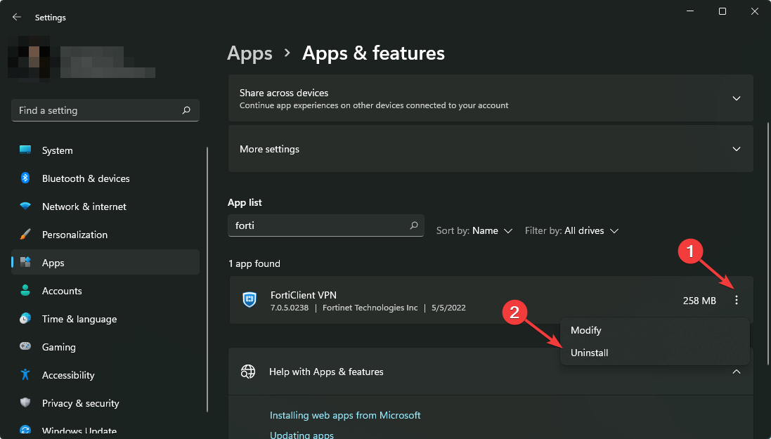 uninstalling-forticlient-vpn-win11-settings-1