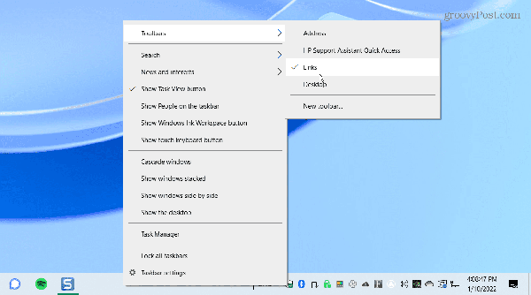 2-Toolbars-Links-center-the-windows-10-taskbar