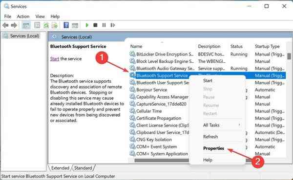Bluetooth-support-services-properties