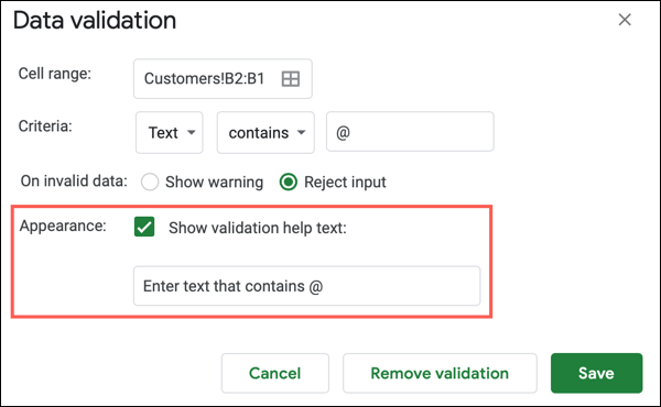 DataValidationAppearance-GoogleSheetsValidEmail