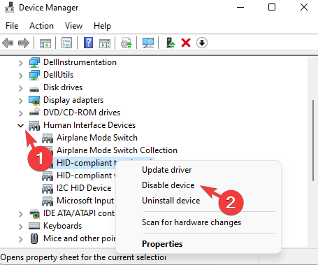 Device-Manager-Human-Interface-Devices-HID-compliant-touch-screen-right-click-Disable-device