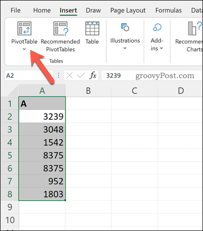 Excel-Insert-Pivot