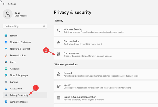 For-Developers-in-Privacy-and-Security-settings For-Developers-in-Privacy-and-Security-settings