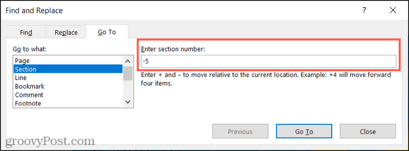 GoToSectionBack5-WordGoTo