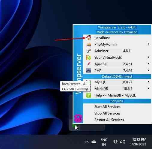 Localhost-WAMP-server-Services