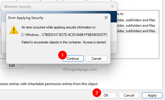 NGC-Folder-advanced-security-settings-Permission-entry-apply-changes-Continue-Ok-min