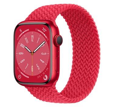 Product-Red-Apple-Watch-Series-8-with-Braided-Solo-Loop-on-white-background