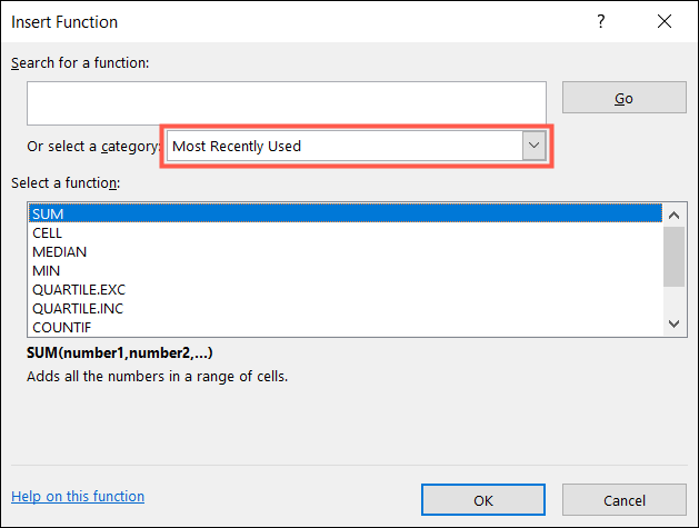 RecentlyUsed-ExcelFindFunction