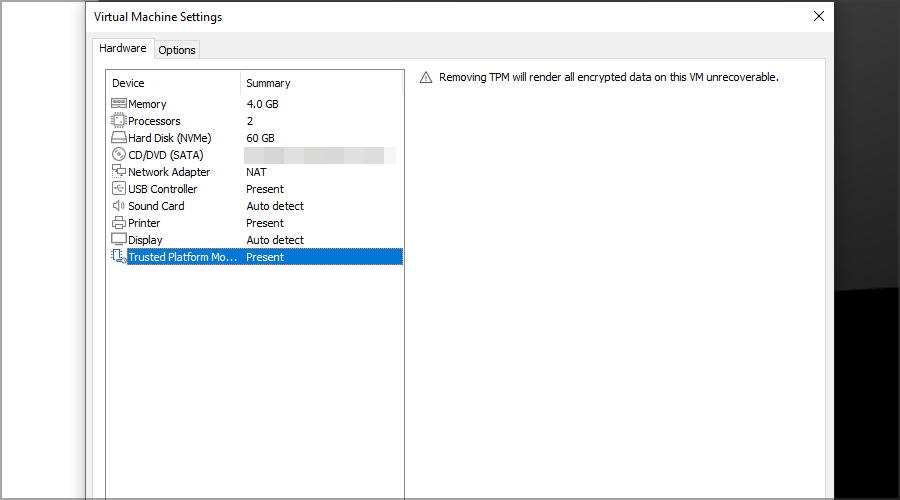 TPM-vmware-settings