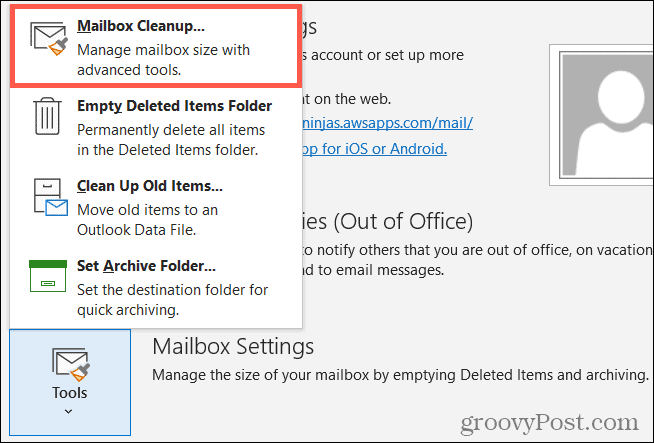 ToolsMailboxCleanup-OutlookWindows