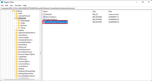 UseOLEDTaskbarTransparency