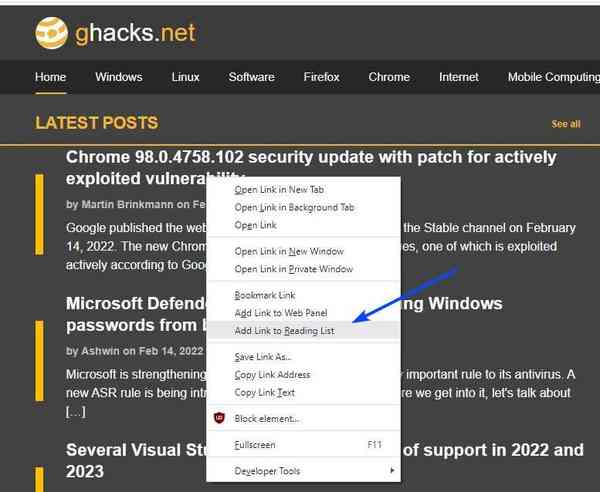 Vivaldi-Reading-list-page-context-menu