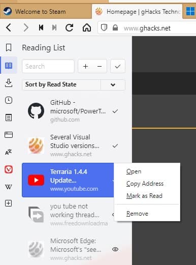 Vivaldi-Reading-list-right-click-menu