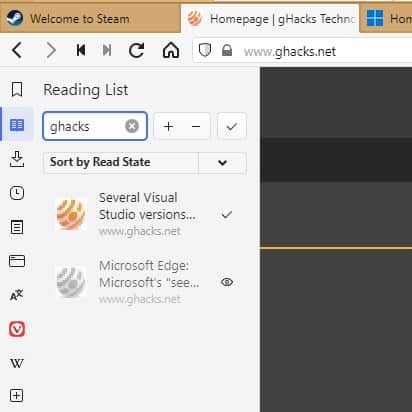 Vivaldi-Reading-list-search