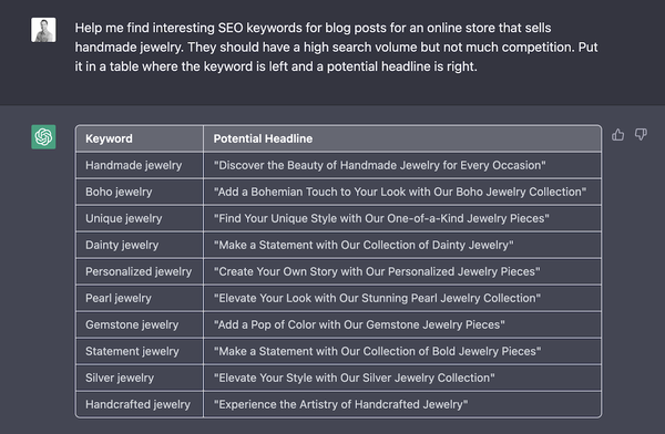 chat-gpt-seo-keywords-and-headlines-table