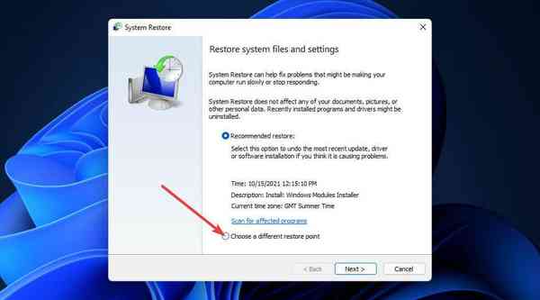 choose-a-different-restore-point-radio-button