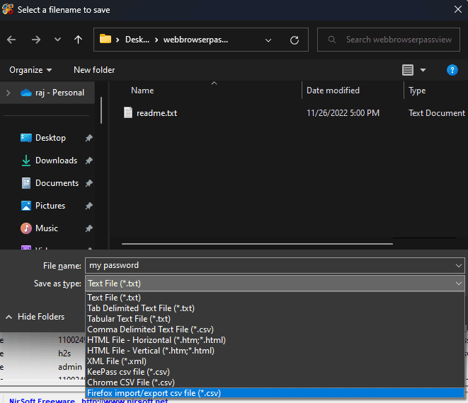 在文本 xml html csv 中导出密码