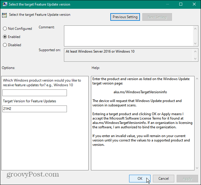 select-the-target-feature-update-version
