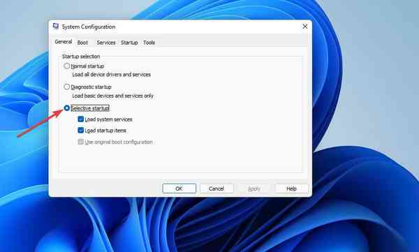 selective-startup-radio-button